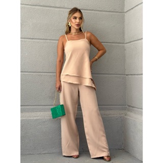 EMILI Conjunto Tunica Calça Pantalona e Blusa Regata Bata/Alcinha Regualar/Pantalona/ Ziper e Botões/ Bata Fenda - S783 em Oferta na Shopee