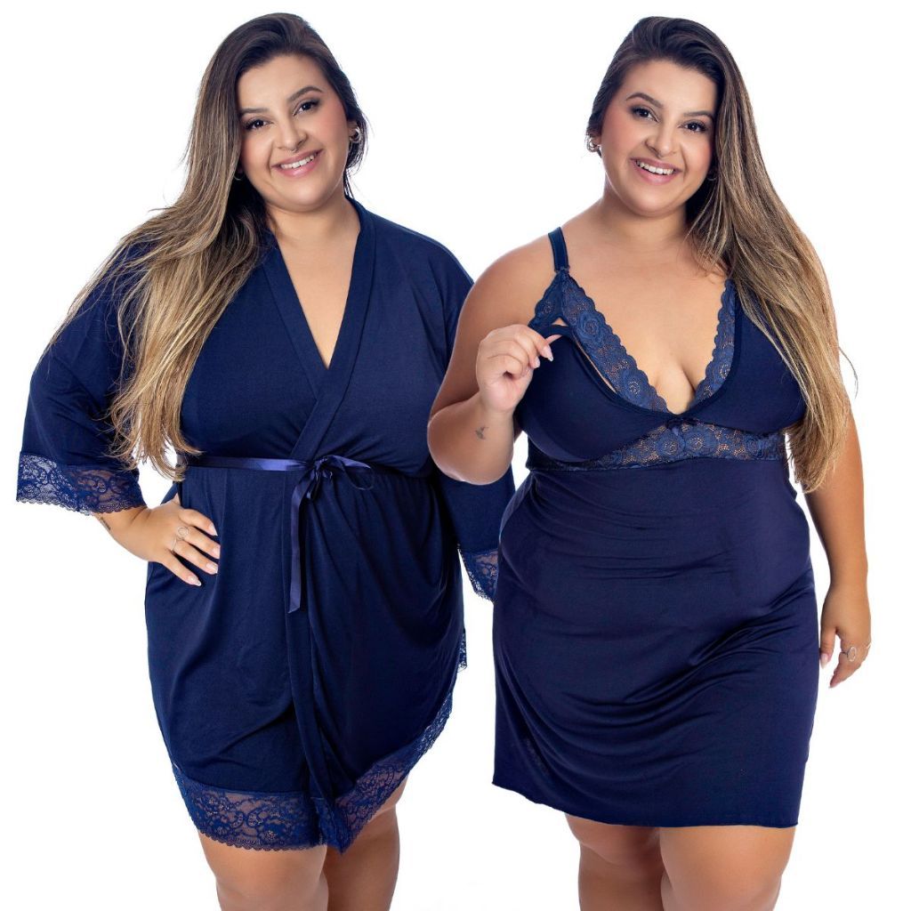 Camisola Amamentação Com Robe de Romantic e Renda Plus-Size