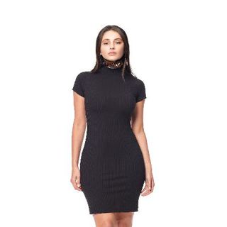 Vestido Feminino Gola Alta Com Manguinha Canelado Tam.unico