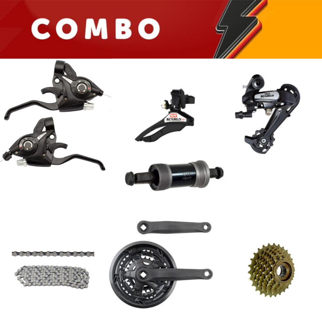 Kit Completo 21v - Alavancas com Manete + Cambio D/T + Corrente 7v + Roda Livre 7v + Pedivela Aço + Mov Central 122,5mm
