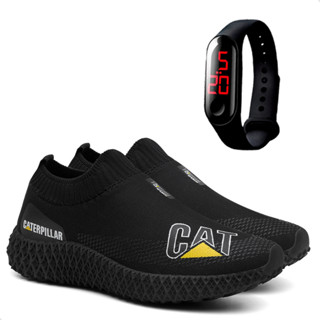 Tênis Masculino Caterpillar Com elástico Academia Trabalho Confortável + Relógio Digital