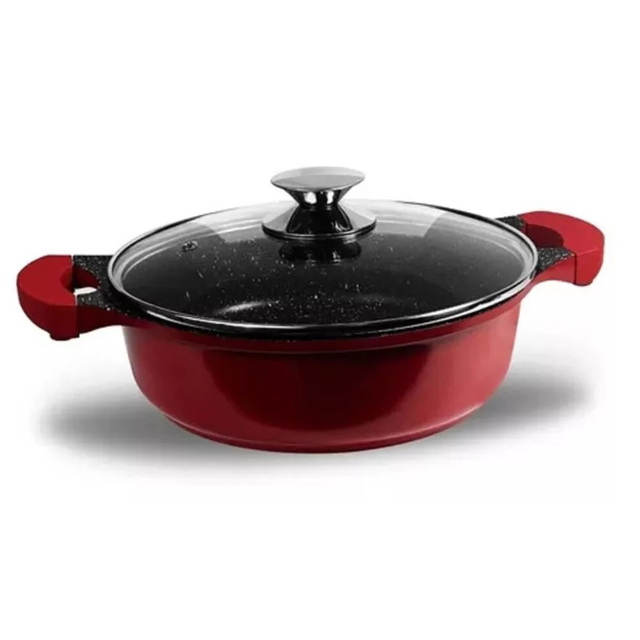 Panela Caçarola 24cm Marble Tampa Vidro 4,3l Wincy Vermelha