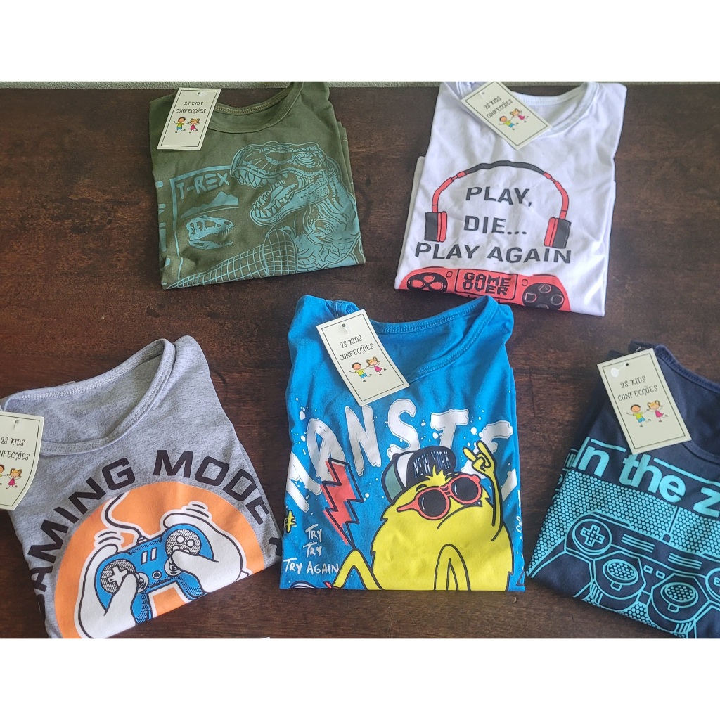 Kit 3 peças Camiseta Blusa Infantil Menino Manga Longa Inverno em Oferta na Shopee