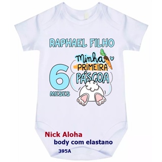 BODY BEBÊ MÊS ANIVERSÁRIO PRIMEIRA PÁSCOA CÓD 395A em Oferta na Shopee