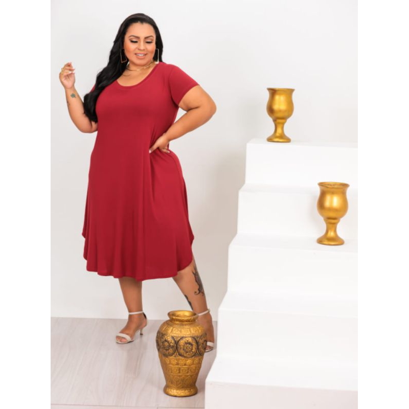 VESTIDO MID PLUS SIZE MANGUINHA