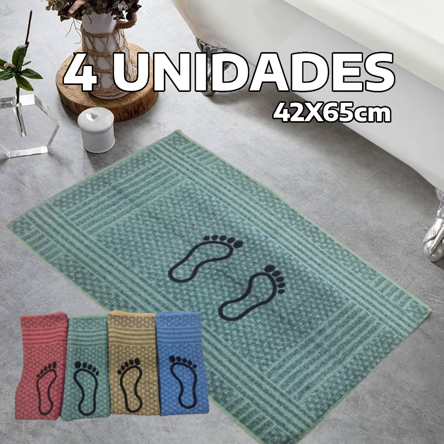 04 Toalha De Piso Tapete Banheiro Grossa 42x65cm - Alta Absorção - Design Luxo Conforto - 85% algodão em Oferta na Shopee