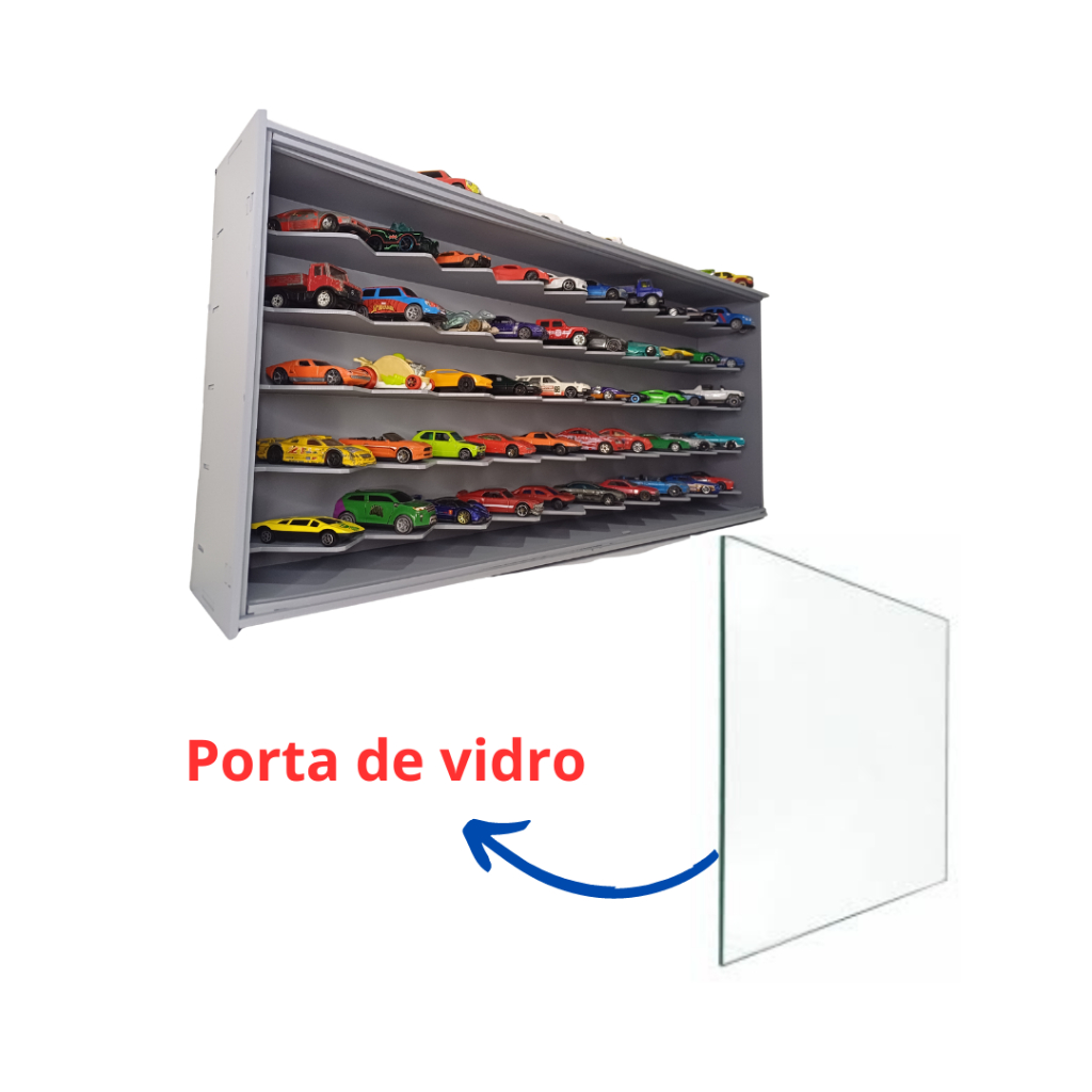 Expositor para 50 carrinhos hotwheels em 45º com ou sem Vidro