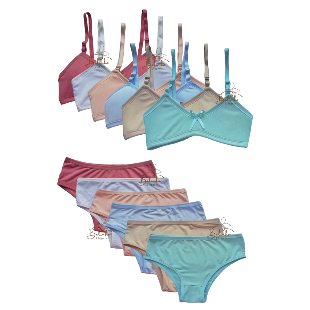 Kit 2 Conjuntos Sem Bojo Com espuma Menina Moça Infantil Liso em Oferta na Shopee