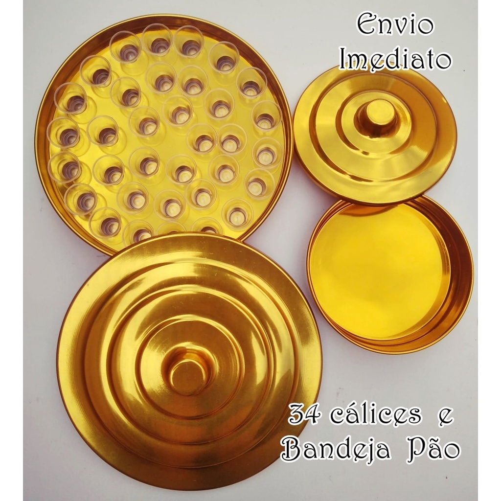 BANDEJAS SANTA CEIA DOURADAS 1 SERVE 34 COPINHOS E 1 SERVE PÃO