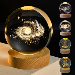 Luminária De Mesa Bola De Cristal Led Abajur - Lua, Sistema Solar, Saturno, Galáxia, Árvore - Tamanho M e G
