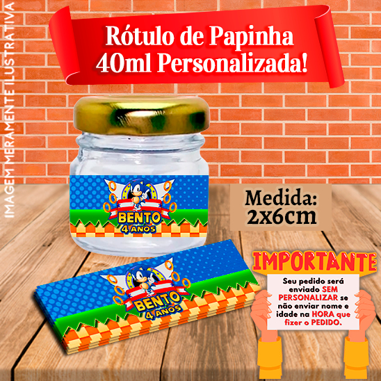 Rótulos adesivos Papinhas 40ml 40g Sonic - Vingadores - Carros Disney - Magali - Hot wheels - Pooh - Peppa - Dinossauros