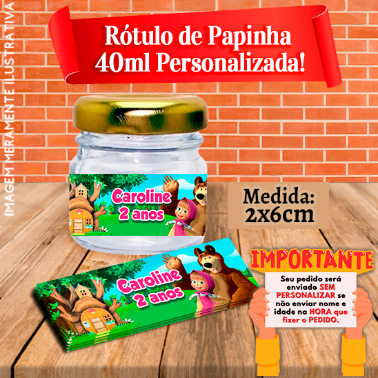 Rótulos adesivos para Papinhas 40ml 40g Masha e o Urso