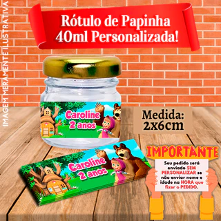 Rótulos adesivos para Papinhas 40ml 40g Masha e o Urso