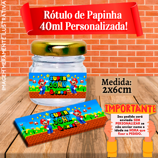 Rótulos adesivos para Papinhas 40ml 40g Mario Bros