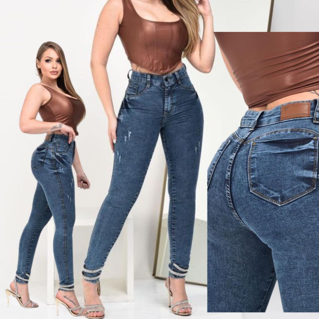 Calça Skinny Feminina Cintura Alta Levanta Bumbum com Lycra Premium Alta Qualidade Promoção em Oferta na Shopee