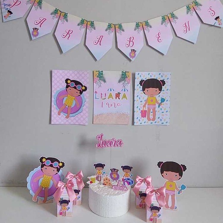 Kit Festa só um Bolinho - Lembrancinhas Personalizadas - Menina Praia - Caixinhas Personalizadas - Papelaria Personalizada - Caixinhas para Festa