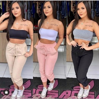 Calça Feminina Jogger com Bolso Tecido Duna Estilo Blogueira