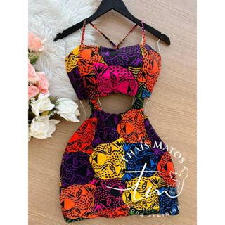 Vestido Macaquinho Feminino Estampa Tropical Tecido crepe Contém bojo alça fina Amarra atrás em Oferta na Shopee