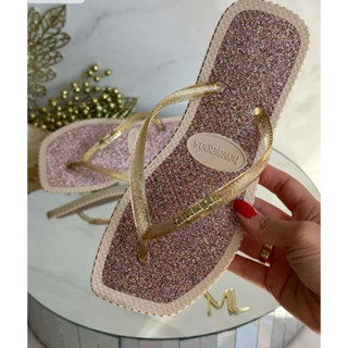 Chinelo Feminino Praia Brilho Lançamento Gliter Bico Quadrado Moda