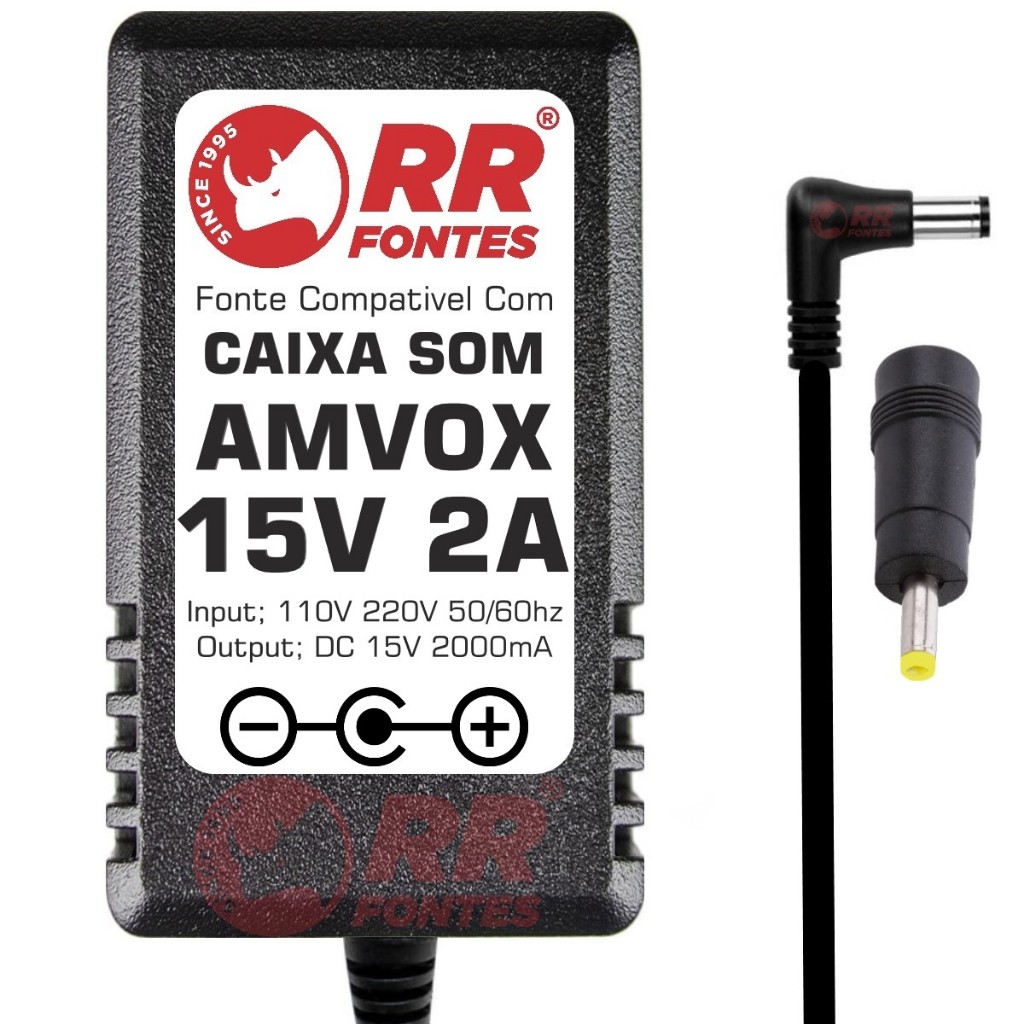 Fonte Carregador DC 15v 2a Para Caixa Amplificada Amvox  ACA 850 FESTA