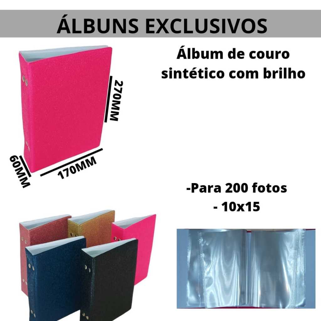 Álbum Para 120 Fotos 10x15 Couro Glitter Escolha Seu Album Preferido — imagem 2 de 2