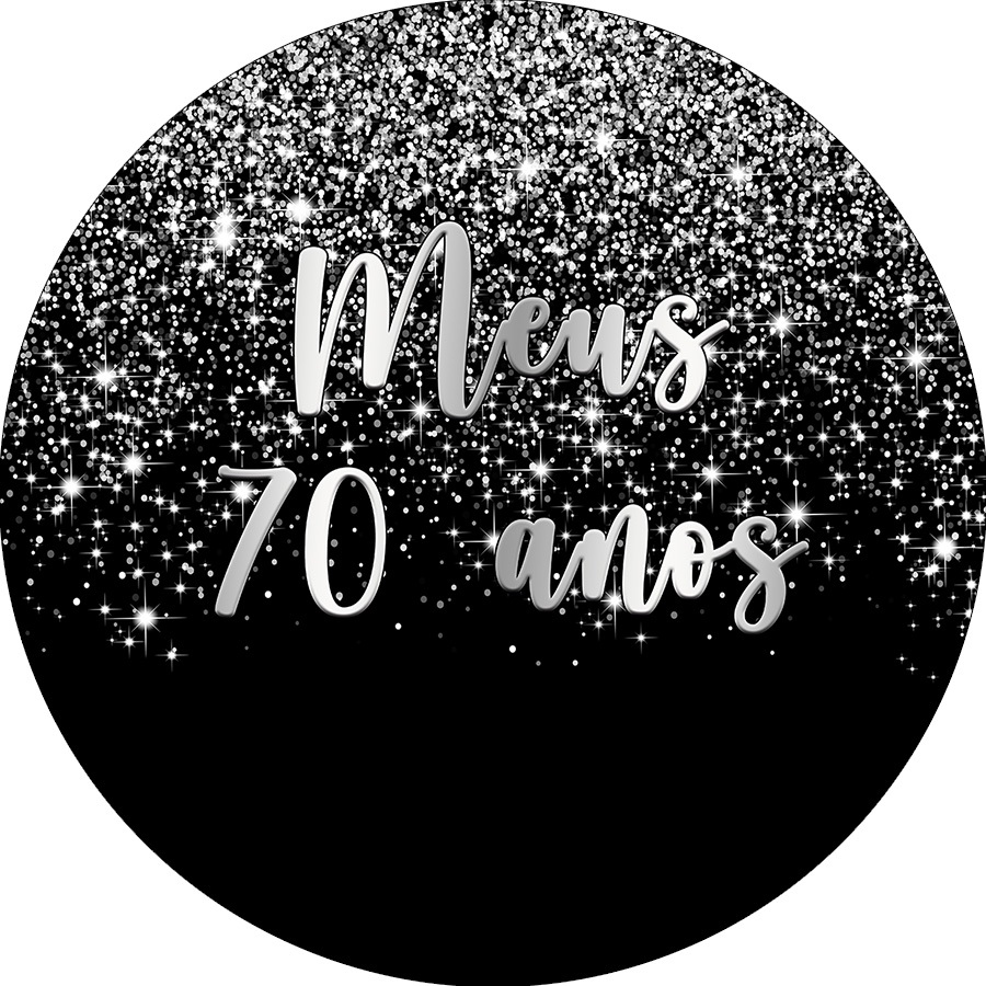 Painel De Festa Redondo Em Tecido - Efeito Glitter Prata Caindo Meus 70 Anos 092