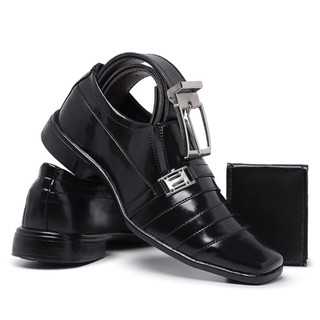 Kit Sapato Social Masculino Oxford Formal em Verniz Confortável com Carteira e Cinto