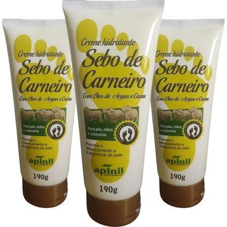 Kit Com 3 Unidades Creme Hidratante Sebo de Carneiro com Óleo de Argan e Cacau - 190g Apinil em Oferta na Shopee