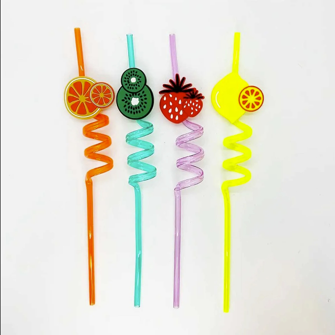 Canudo Espiral Rigido Cores Diversas Frutas 4un em Oferta na Shopee