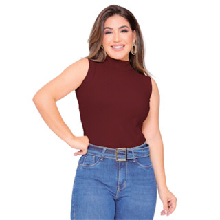 Blusa Feminina Elegante Gola Alta Basica Social Regatinha Sem Manga Cavada Regata Promoção