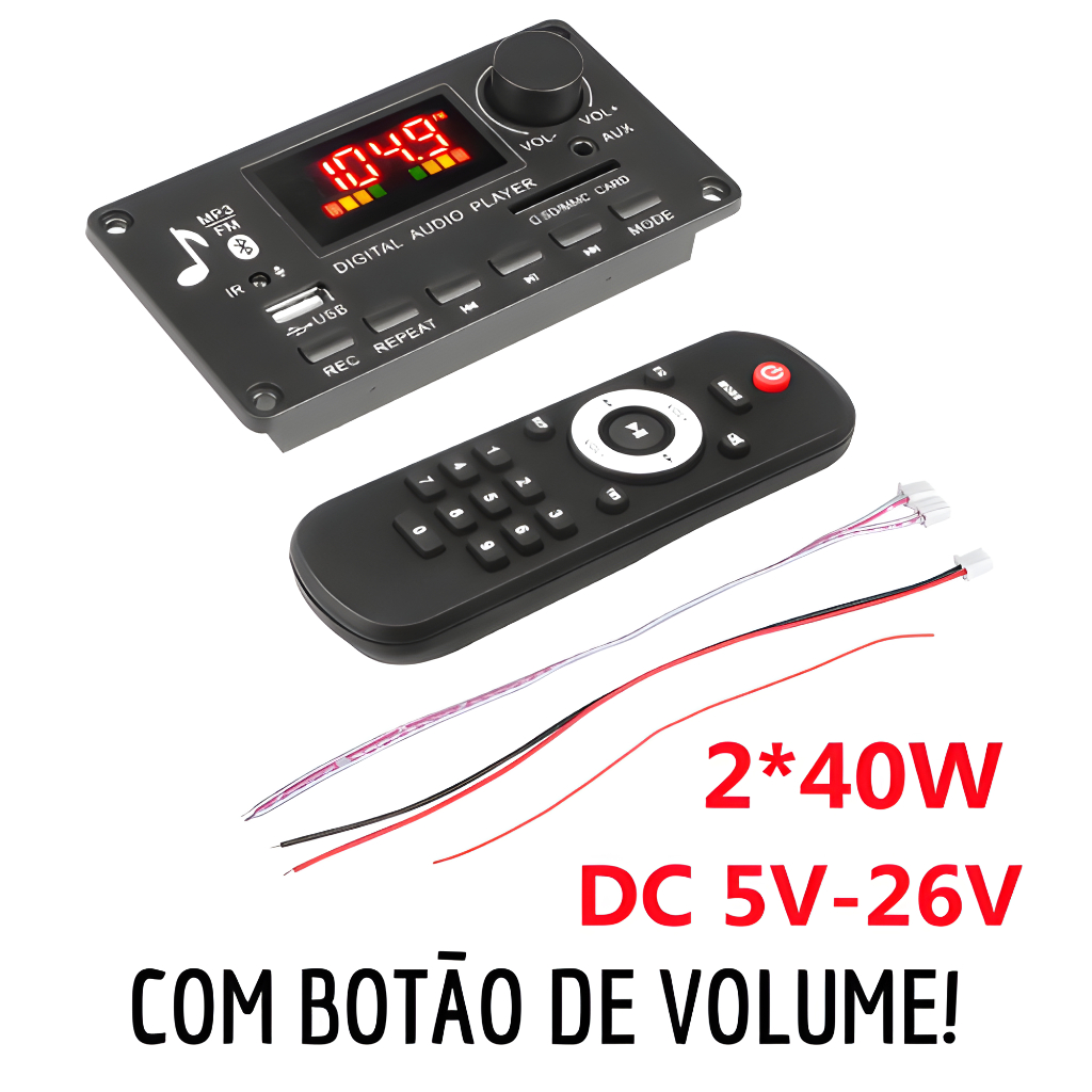 Placa Decodificadora 80w 2 Canais 40w Usb Mp3 Fm Auxiliar Bluetooth em Oferta na Shopee