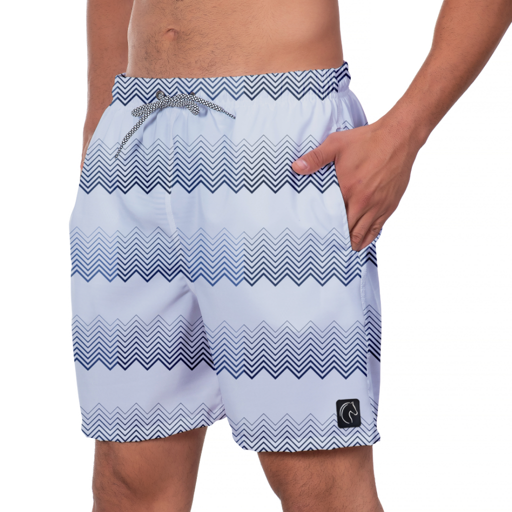 Short Masculino Moda Praia Estampado Riscado Branco Bermuda Casual Confortável Respirável Secagem Rápida Bolsos Laterais