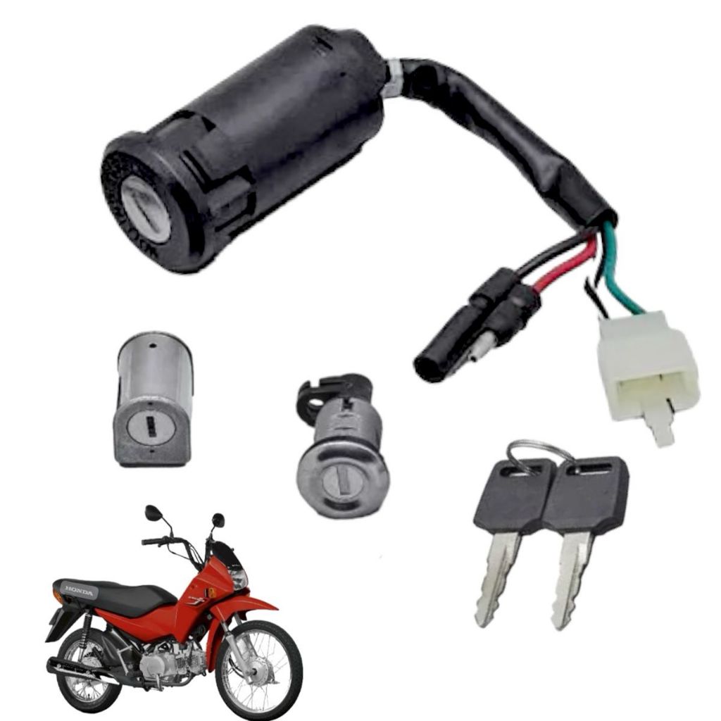 Kit Chave Ignição Travas Honda Pop 100 2007 Até 2015 ( 3 Peças )