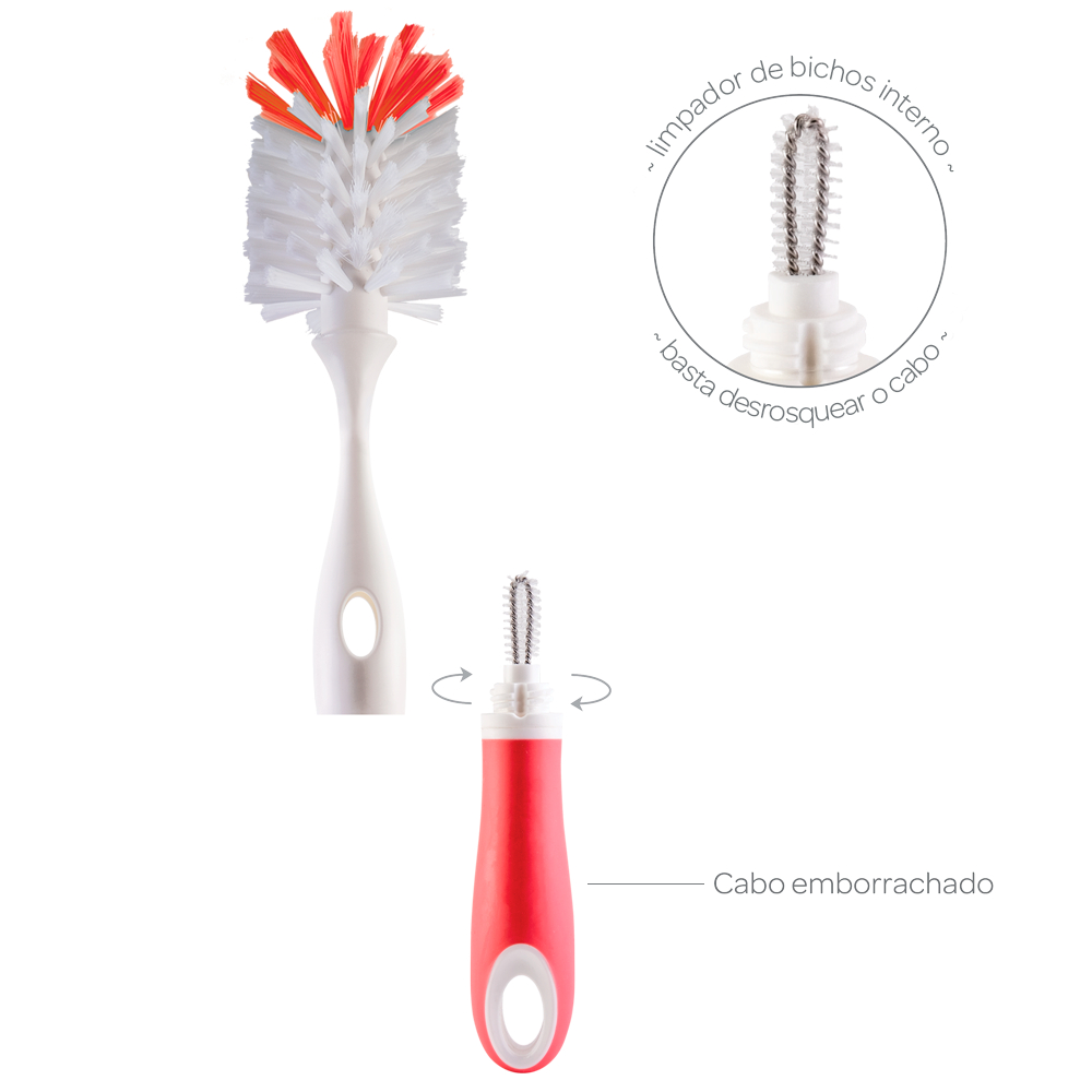 Escova Para Lavar Mamadeira E Bico 2 Em 1 Buba Rosa