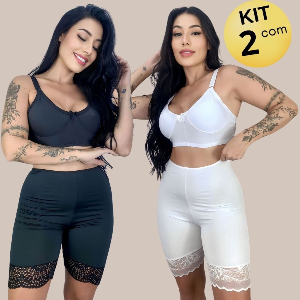 KIT 02 Bermudas Anágua Modeladora Antiassadura com Detalhes em RENDA.