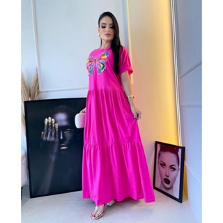 VESTIDO DE MALHA LONGO COM ESTAMPA BORBOLETA