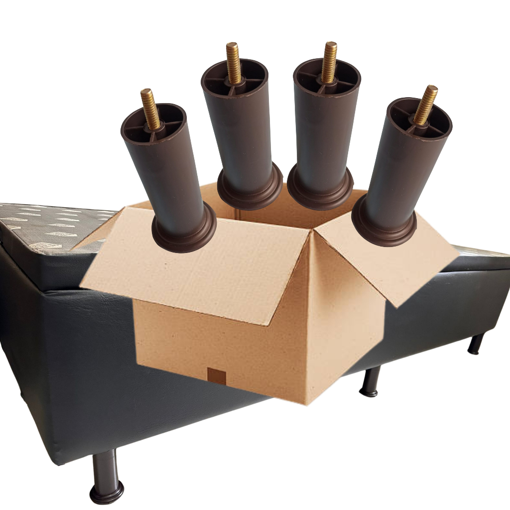 Kit 4 Pé Para Cama Box Casal Solteiro Castor Gazin Ortobom 12cm + Encaixes 5/16
