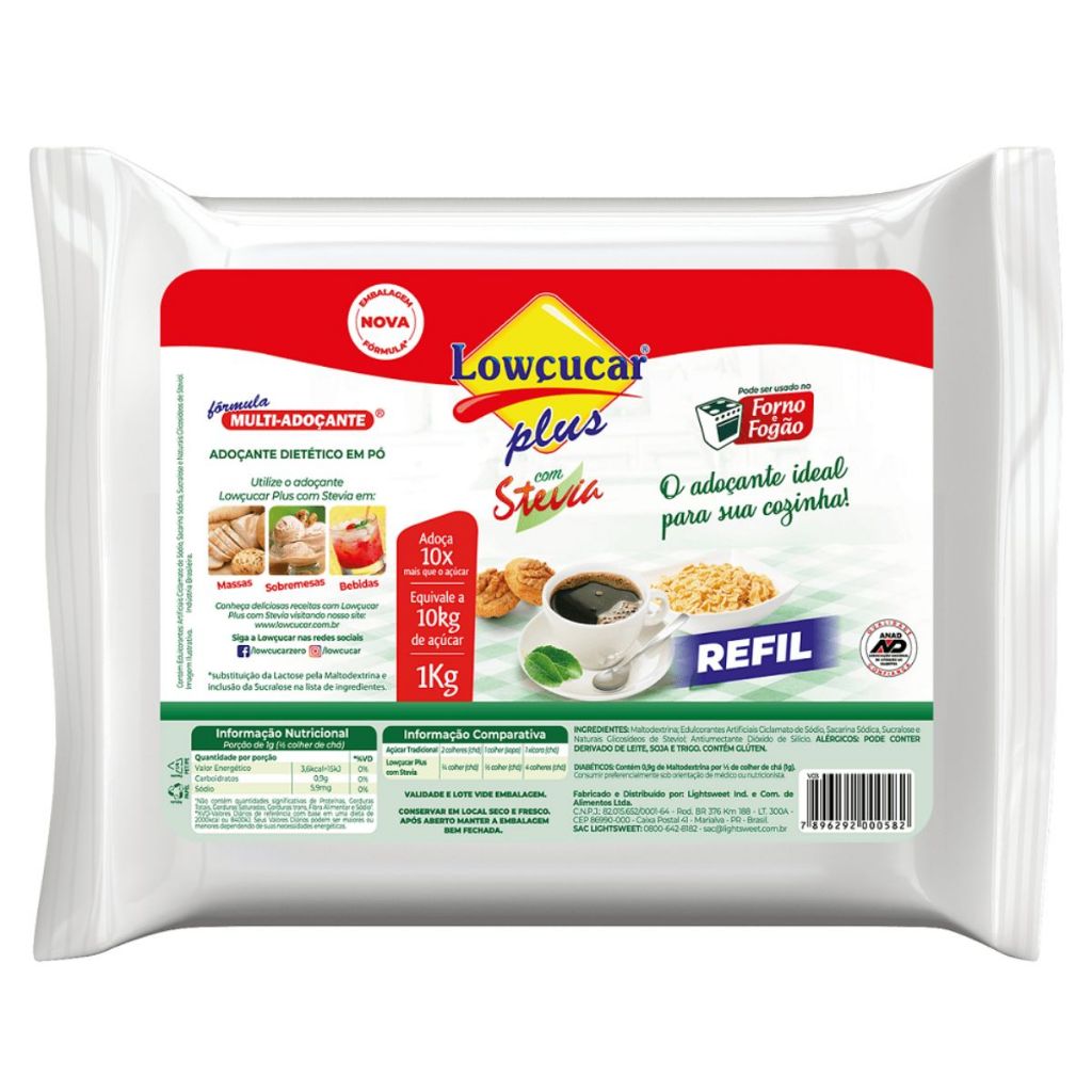Adoçante Dietético Em Pó C/ Stevia 1kg - Lowçucar Plus em Oferta na Shopee