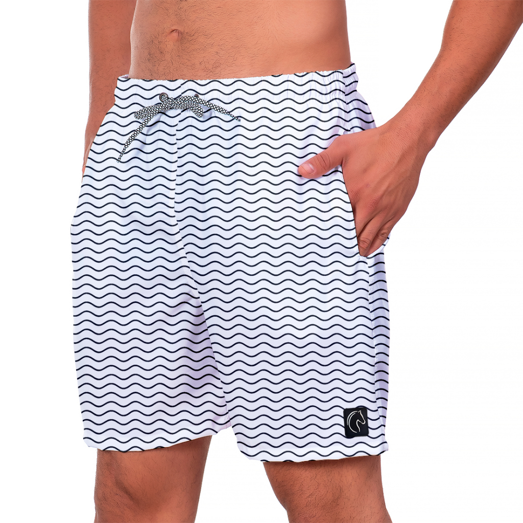 Short Masculino Listrada Ondas Bermuda Masculina Premium Leve Moda Praia Casual Durável Seca Rápido