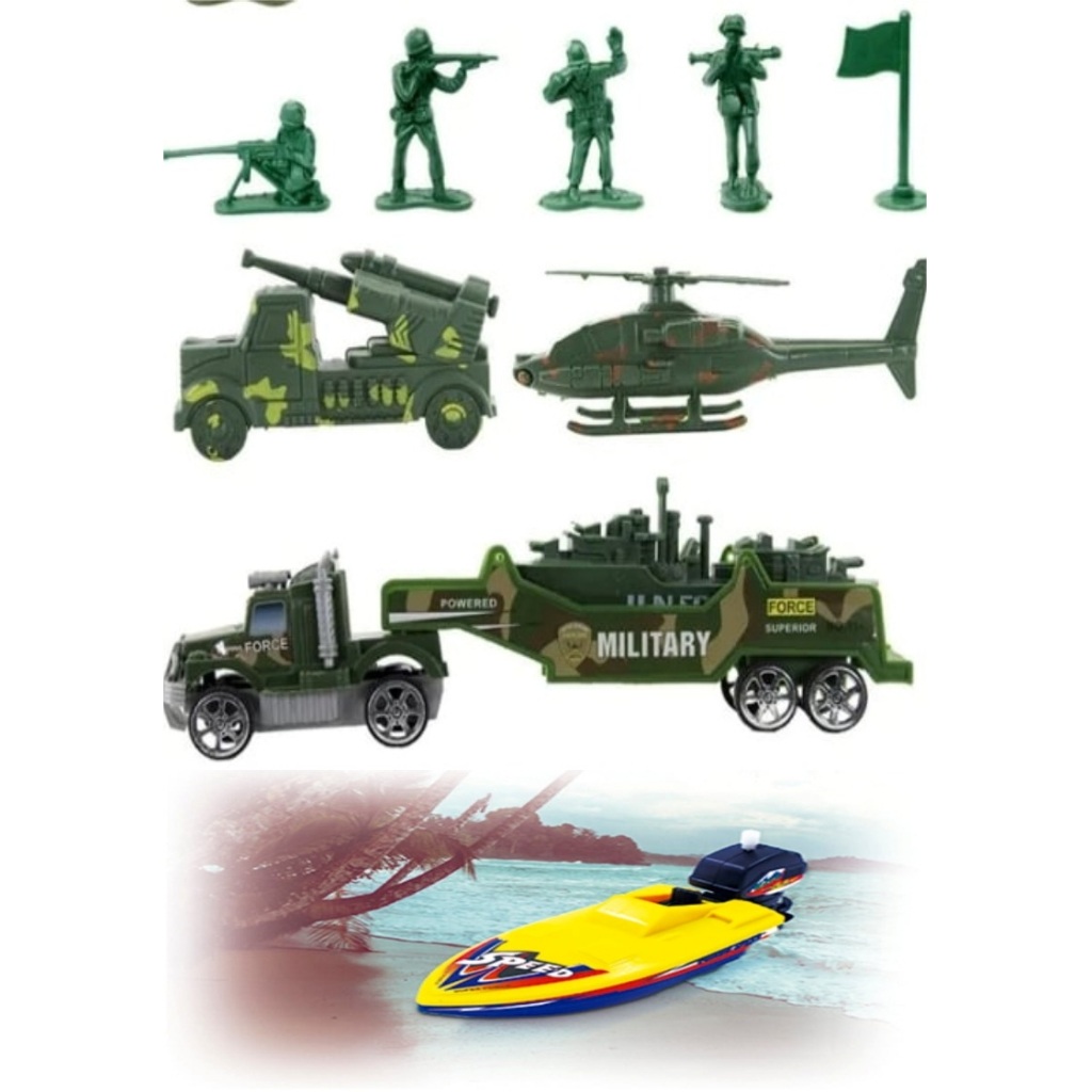 Carrinho de Brinquedo Boneco Soldadinho Veículo Militar Caminhão de guerra Tanque Blindado Helicóptero barco lancha