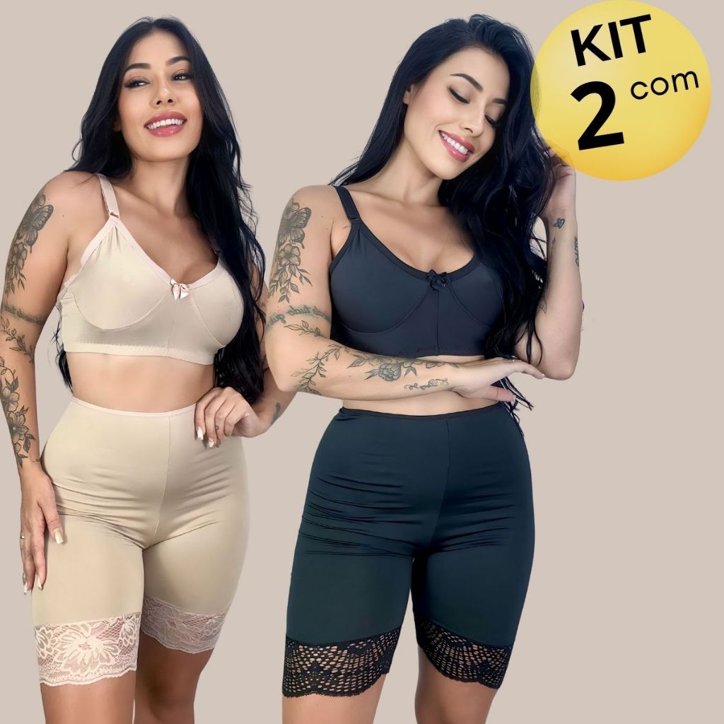 KIT 02 Bermudas Anágua Modeladora Antiassadura com Detalhes em RENDA.