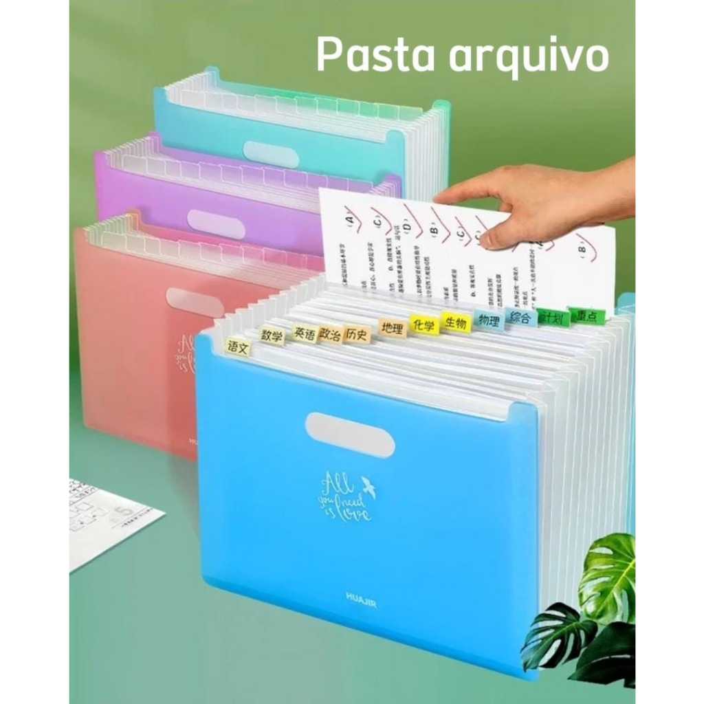 Porta Arquivo Pasta Sanfonada Para Documentos 13 divisórias com Alça Arquivo para Escritório e Casa