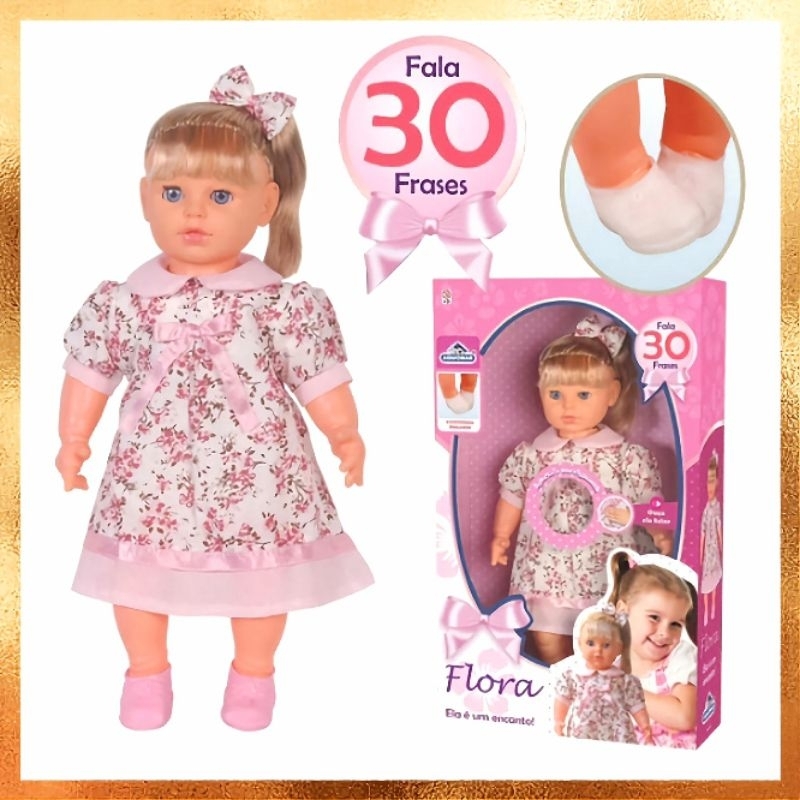 Boneca Grande que Fala 30 Frases e com Olhos Móveis Flora Original - Adijomar em Oferta na Shopee