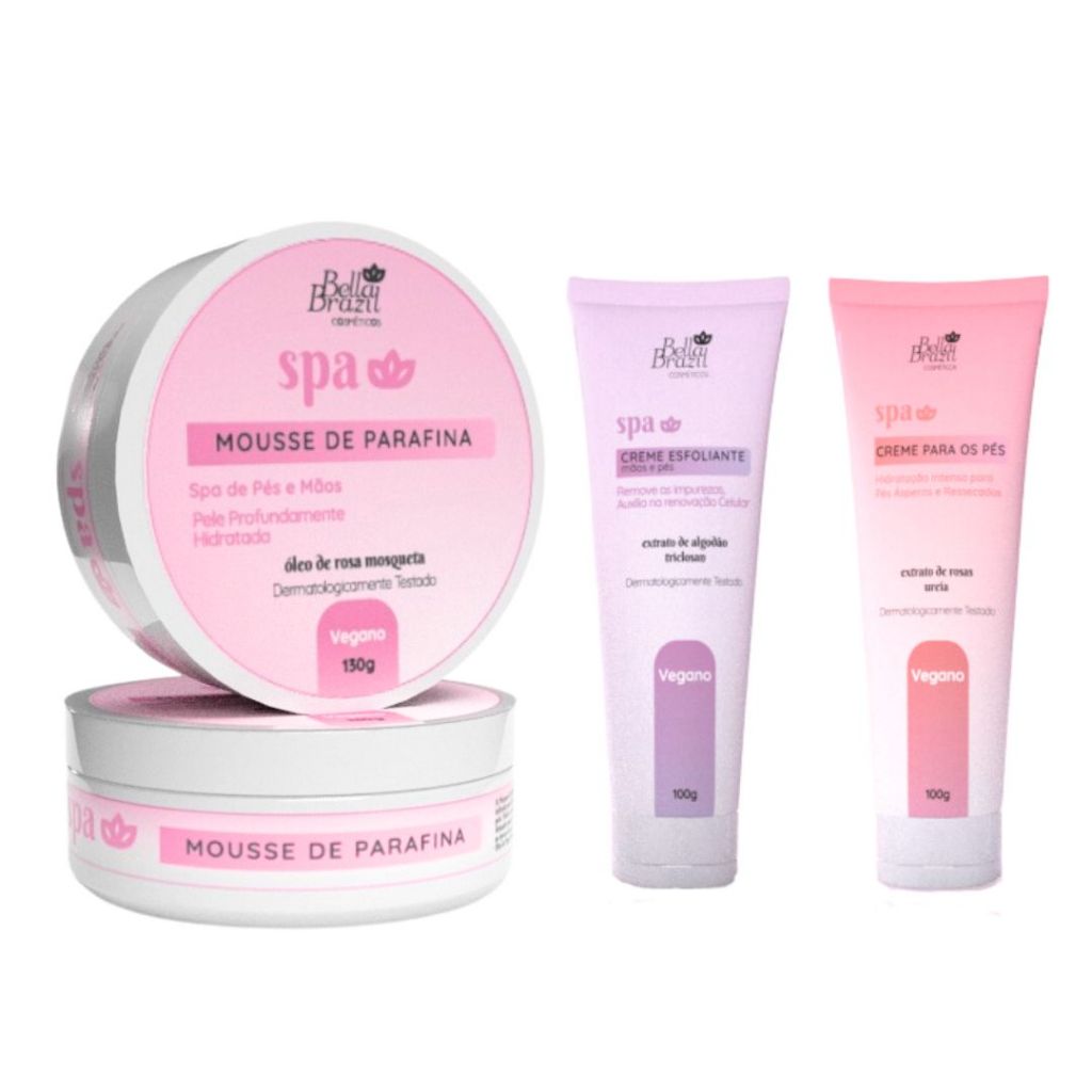 Kit 03 Mousse de Parafina + Creme para Pés + Esfoliante Mãos e Pés SPA