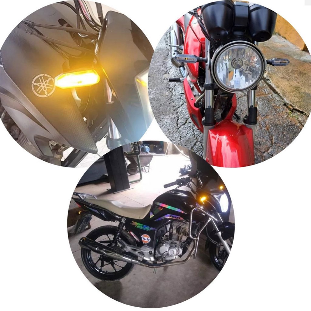 Kit 4 Peças Pisca Palito Slim Seta De Led Sequencial Esportiva Para Moto Lente Fumê Universal 12V — imagem 2 de 2