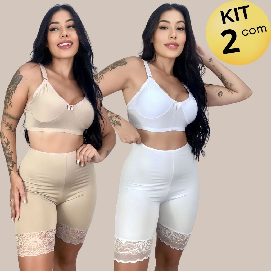 KIT 02 Bermudas Anágua Modeladora Antiassadura com Detalhes em RENDA.
