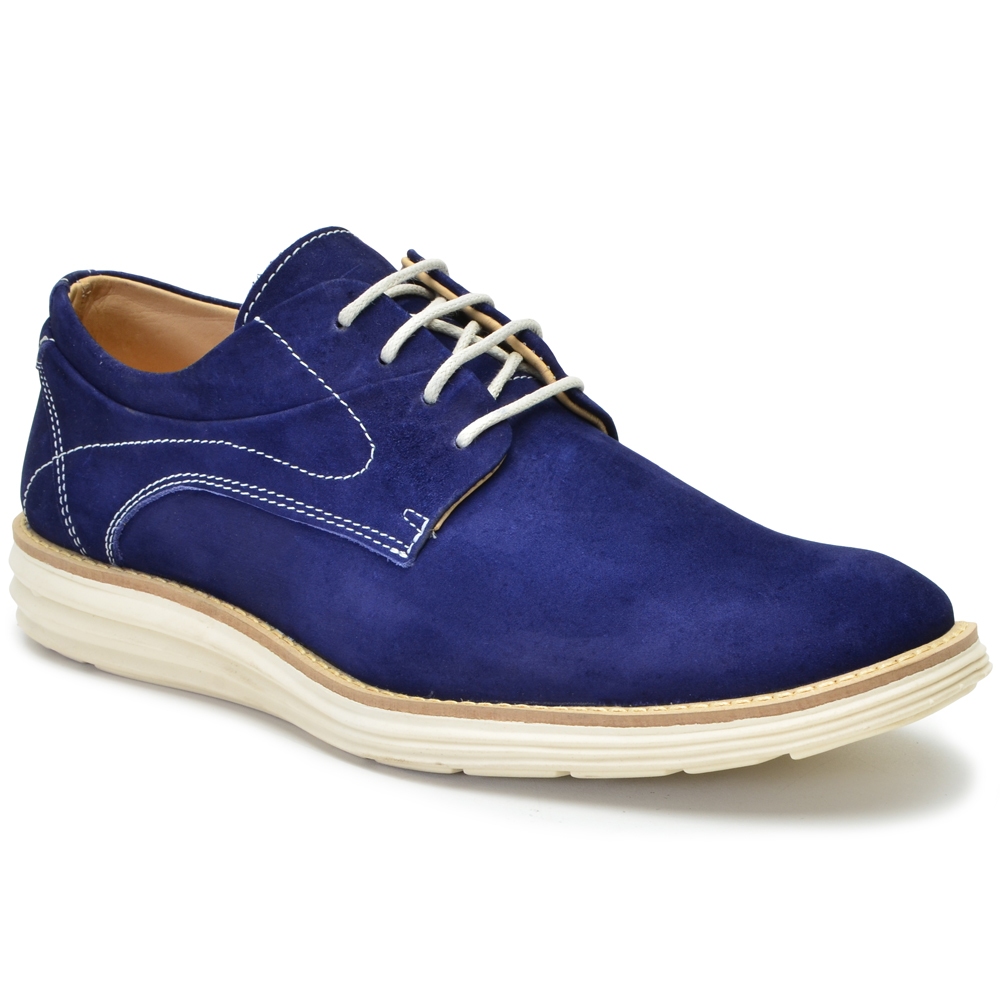 Sapato Masculino Casual Couro Nobuck Azul LA903 – Solado Anti Stress Super Leve
