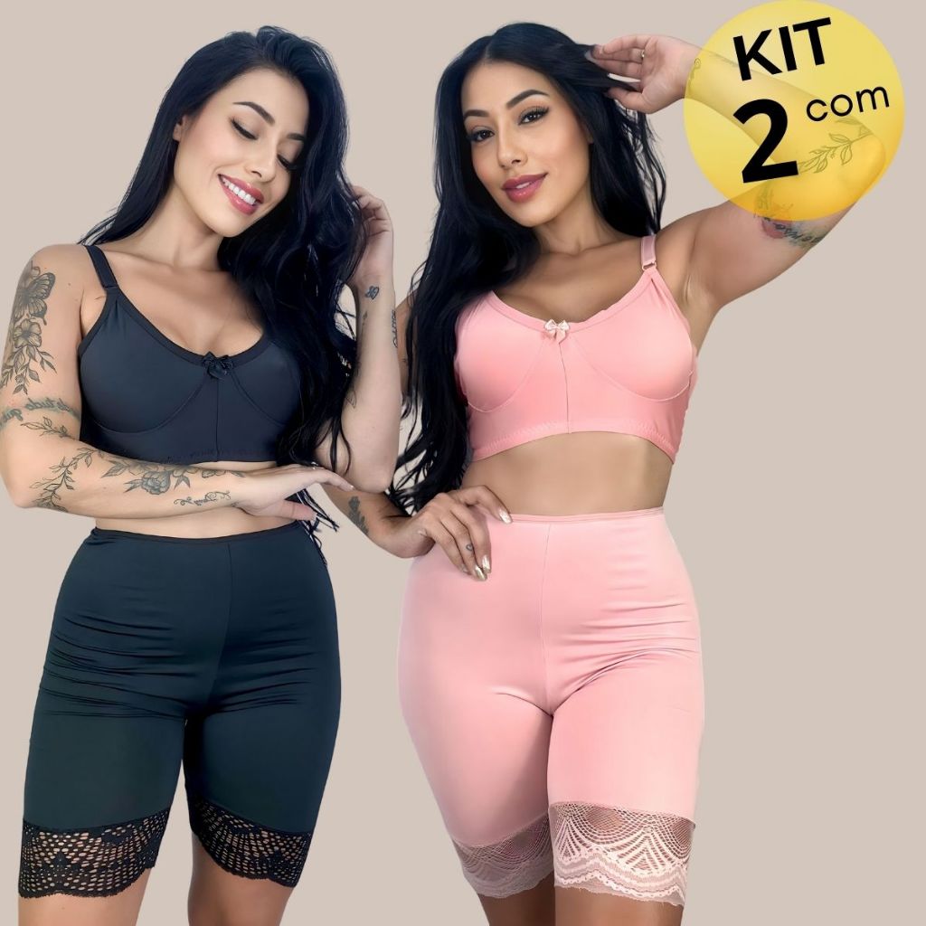 KIT 02 Bermudas Anágua Modeladora Antiassadura com Detalhes em RENDA.