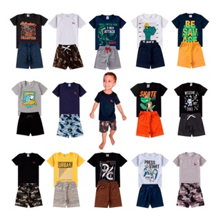 kit 8 peças de roupas masculino infantil menino bebê verão 4 bermudas e 4 camisas Tam 1 2 3 4 6 8 em Oferta na Shopee
