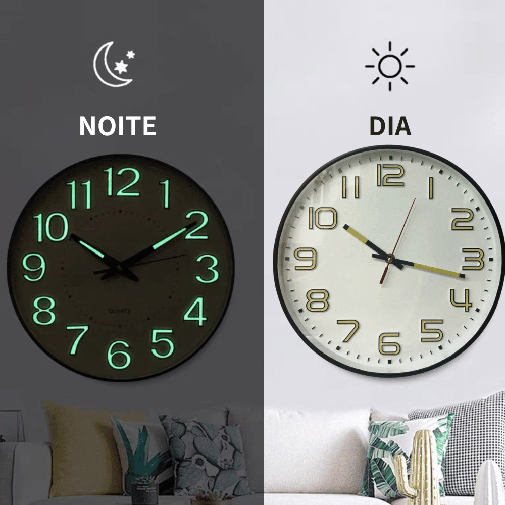 Relógio de parede luminosidade noturna redondo 30cm/32cm quartzo Mostrador No Escuro em Oferta na Shopee